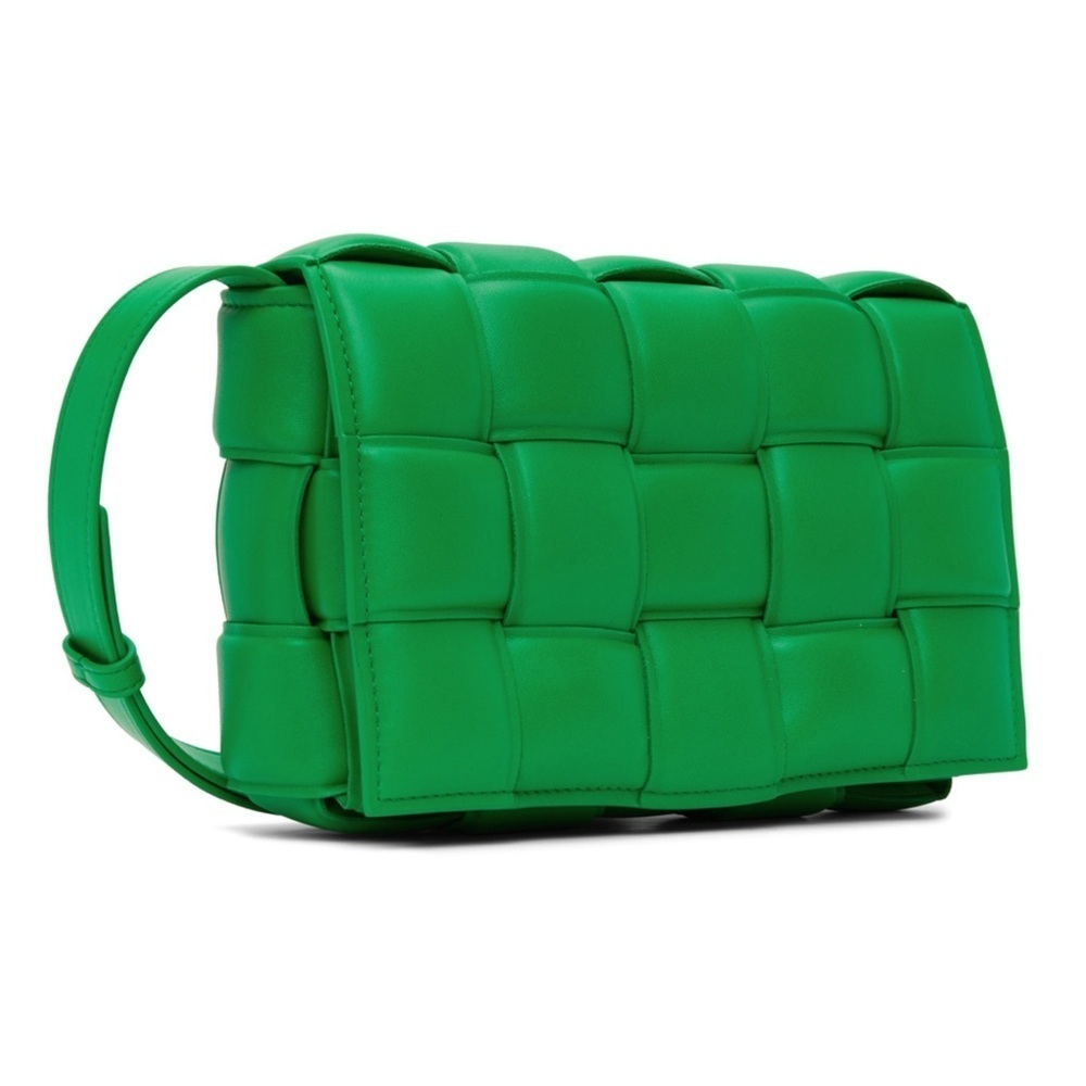 Green Woven Leather Shoulder Bag with Gold Accents - Picture 3 of 11